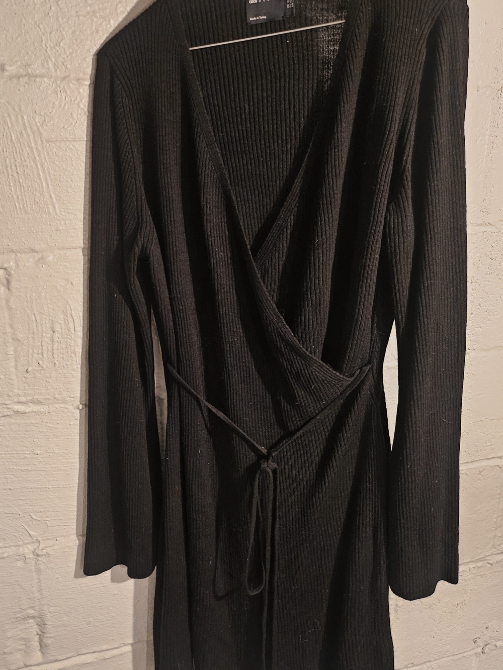 ASOS Design Black Ribbed Wrap Sweater Dress - Black
